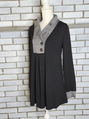 • Gaharu Women's Swing Tunic Notch Collar Button Long Sleeve Top Size XL Black